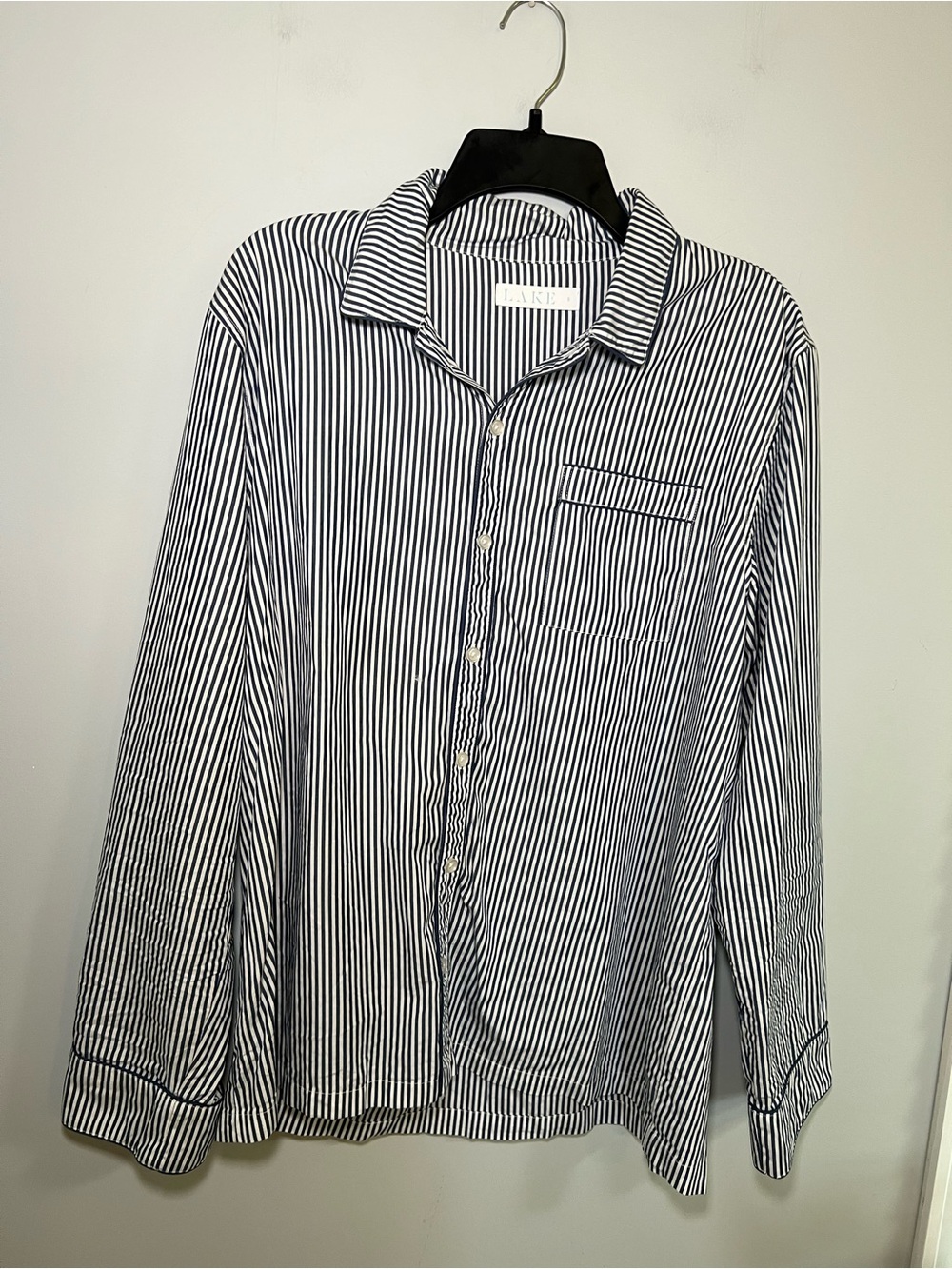LAKE Navy Pinstripe Cotton Pajama Top Size S